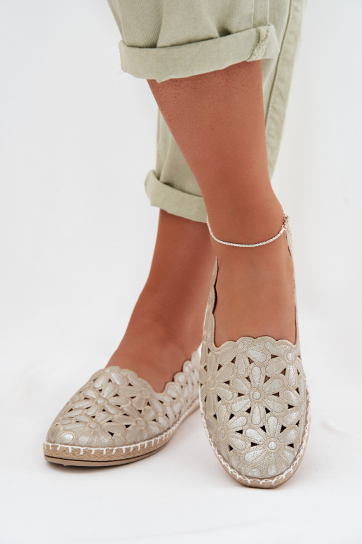 Feminin Ein überzeugendes Stilvollll Ballerinas mit Blumen goldene Farbe Vennice