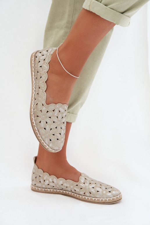 Feminin Ein überzeugendes Stilvollll Ballerinas mit Blumen goldene Farbe Vennice