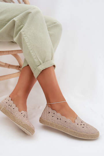 Espadrilles mit durchbrochenen Elementen mit Blumen Beige Merivelle