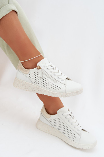 Haut Schuhe Sneakers Stilvollllschuhe Feminin mit Reißverschlüssen INeiß-goldene Farbe Kalorinne
