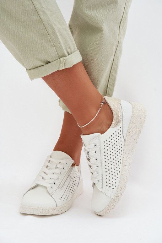 Haut Schuhe Sneakers Stilvollllschuhe Feminin mit Reißverschlüssen INeiß-goldene Farbe Kalorinne