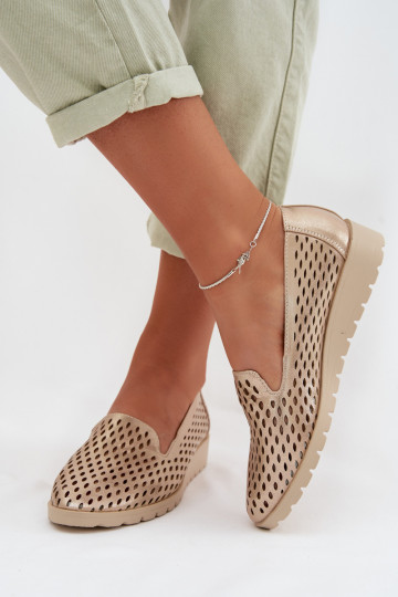 Damen Schuhe mit Ażurowelementen in gold Flariette 2