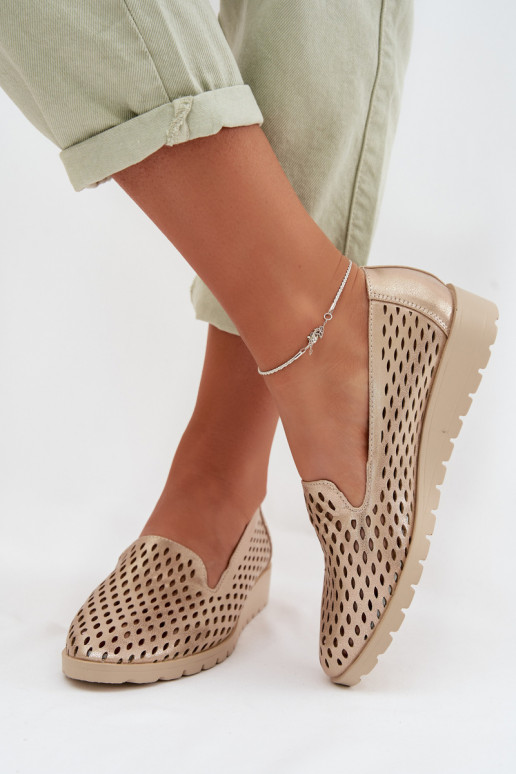 mit durchbrochenen Elementen Schuhe Feminin goldene Farbe Flariette