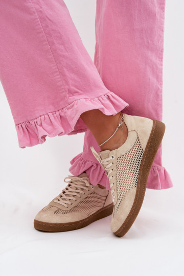Wildleder Damen Sneakers mit Netz Zazoo N1142 in sand