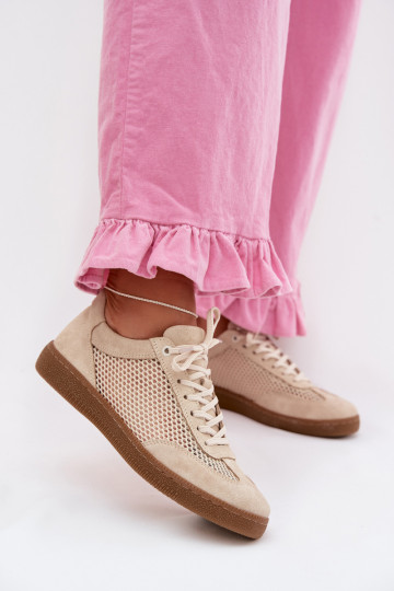Wildleder Damen Sneakers mit Netz Zazoo N1142 in sand 2