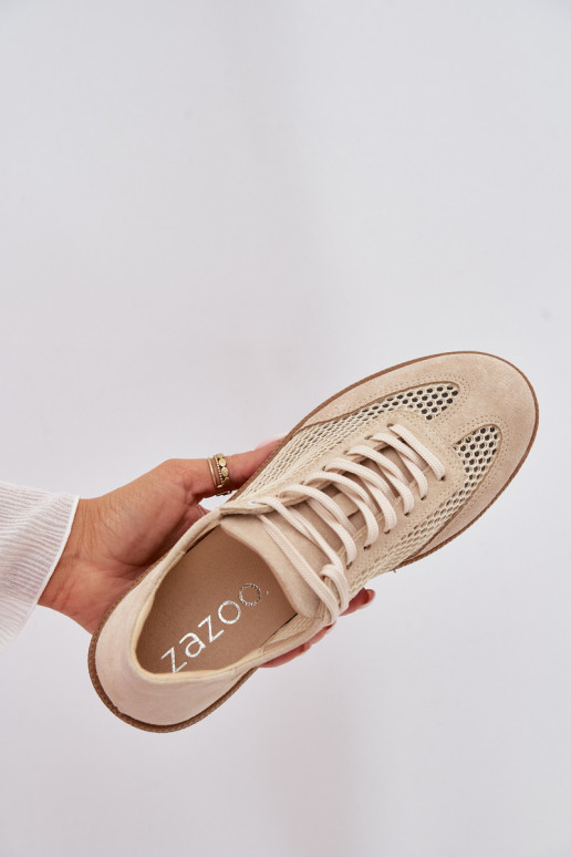 Haut aus INildleder Sneakers Stilvollllschuhe Feminin mit Netz Zazoo N1142 Beige