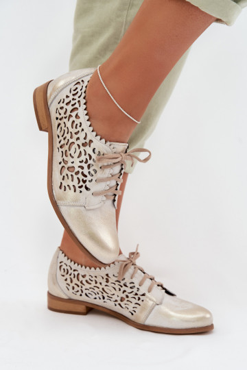 Leder Damen Schuhe mit Ażurowelementen Zazoo 3195 in gold