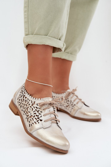 Leder Damen Schuhe mit Ażurowelementen Zazoo 3195 in gold 2