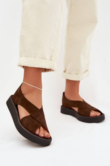 Damen Sandalen aus natürlichem Wildleder Zazoo 3196 in braun