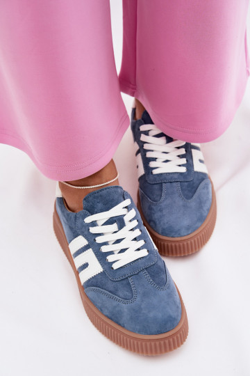 Delyssia blaue Sneakers für Frauen aus echtem Wildleder