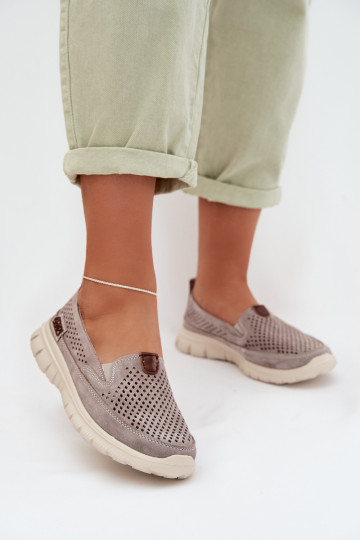 Ravinette graue Schuhe mit Lochmuster aus echtem Wildleder