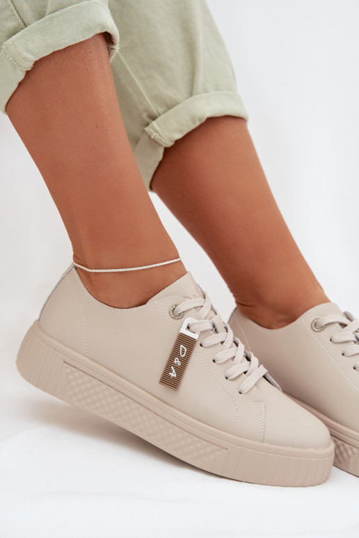 Sneakers Stilvollllschuhe FemininErmöglichtturalnej Skóry D&A GR61-5591 Beige