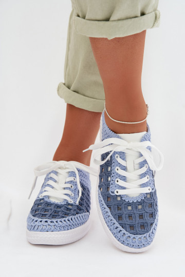 mit Schriften Haut Schuhe Feminin D&A GR61-5951 blaue Farbe