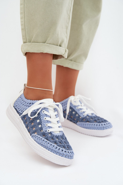 mit Schriften Haut Schuhe Feminin D&A GR61-5951 blaue Farbe