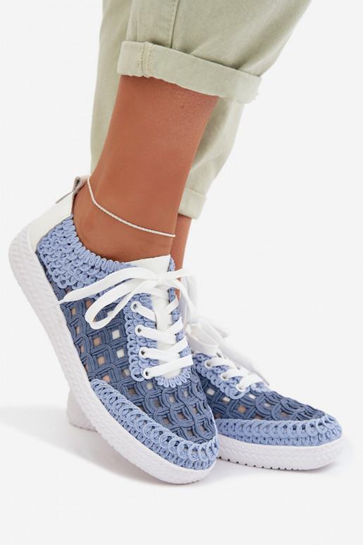 mit Schriften Haut Schuhe Feminin D&A GR61-5951 blaue Farbe