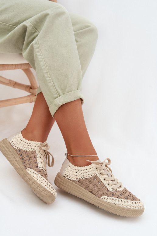 mit Schriften Haut Schuhe Feminin D&A GR61-5951 Beige