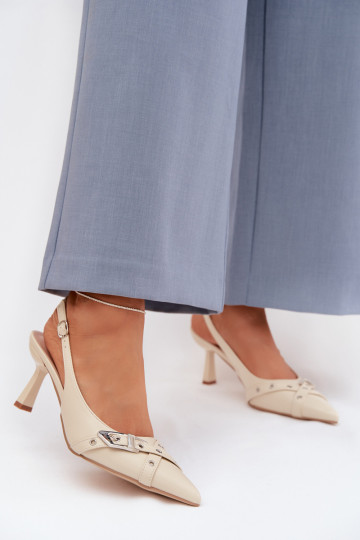 Damensandalen mit dünnen Absätzen mit Streifen I mit Schnallen Beige Parina 2