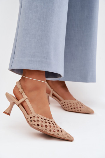 Selinae sandfarbene gemusterte Sandalen mit Absätzen 2