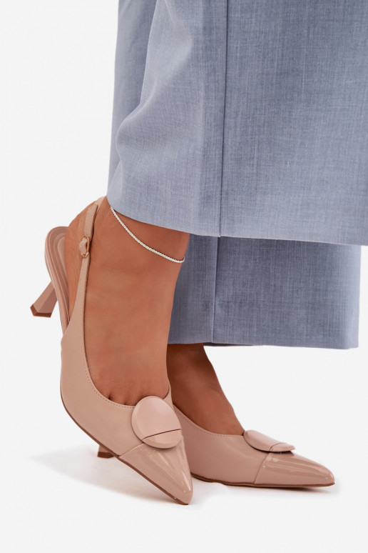 Damensandalen mit dünnen Absätzen Mit Dekorationen Detalem Beige Es mussriae