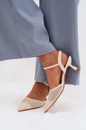 Damen Sandalen mit Absätzen und Netz in Elfenbein Brilora 2