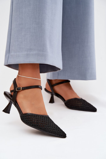 Damen Sandalen mit Absätzen und Netz in Schwarz Brilora