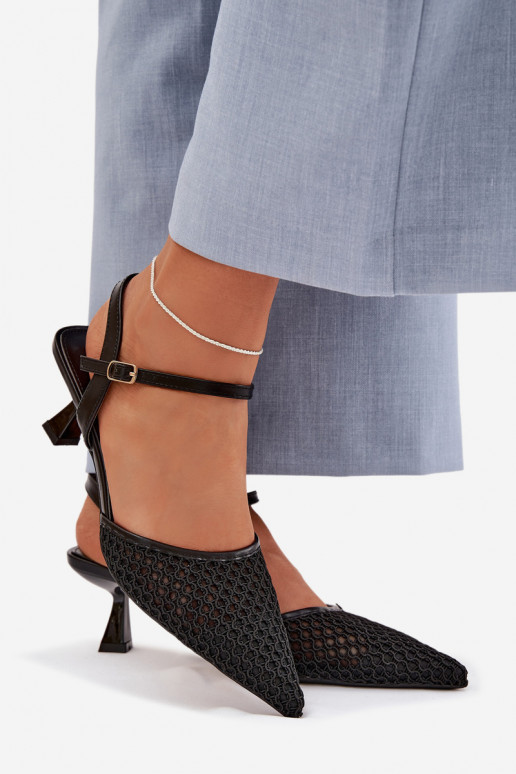 Damensandalen mit Absätzen mit Netz schZuarze Farbe Brilora