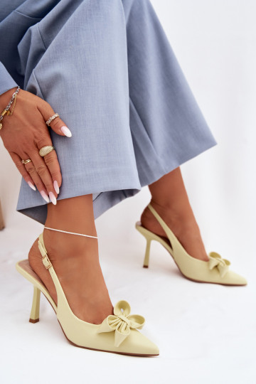 Damensandalen mit dünnen Absätzen mit Bändern gelbe Farbe Jonera