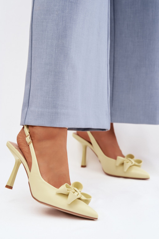 Damensandalen mit dünnen Absätzen mit Bändern gelbe Farbe Jonera