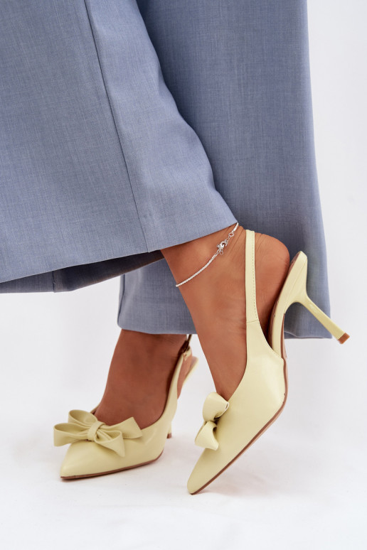 Damensandalen mit dünnen Absätzen mit Bändern gelbe Farbe Jonera