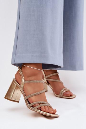 Damen-Sandalen mit hohen Absätzen mit Streifen Und Zirkone goldene Farbe Brelia 2