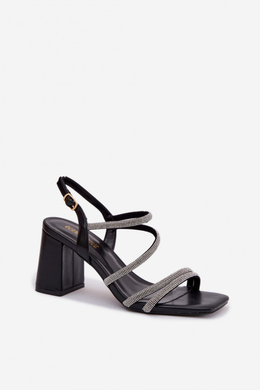 Damen-Sandalen mit hohen Absätzen mit Streifen Und Zirkone schZuarze Farbe Brelia