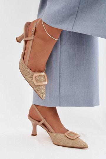 Damen Sandalen mit Absätzen und dekorativen Elementen in Hautfarbe Eslina