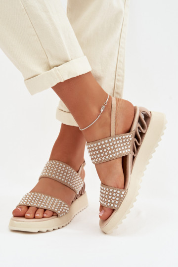 Leder Wildleder Sandalen mit Dekoration D&A CR61-3067 in Sand 2