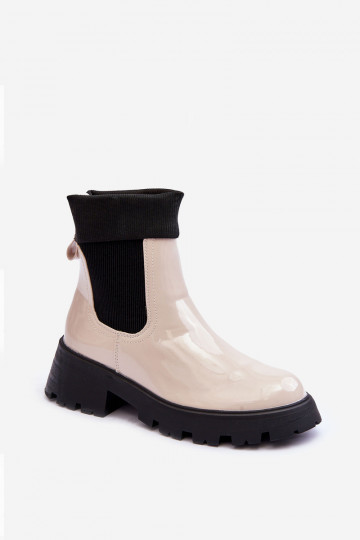 stylische Stiefel mit Lackeffekt Feminin Beige Pavo