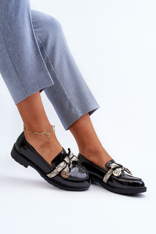 mit Lackeffekt Feminin Schuhe Mokassins S.Barski HY330A schZuarze Farbe