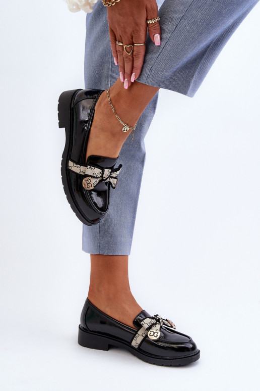 mit Lackeffekt Feminin Schuhe Mokassins S.Barski HY330A schZuarze Farbe