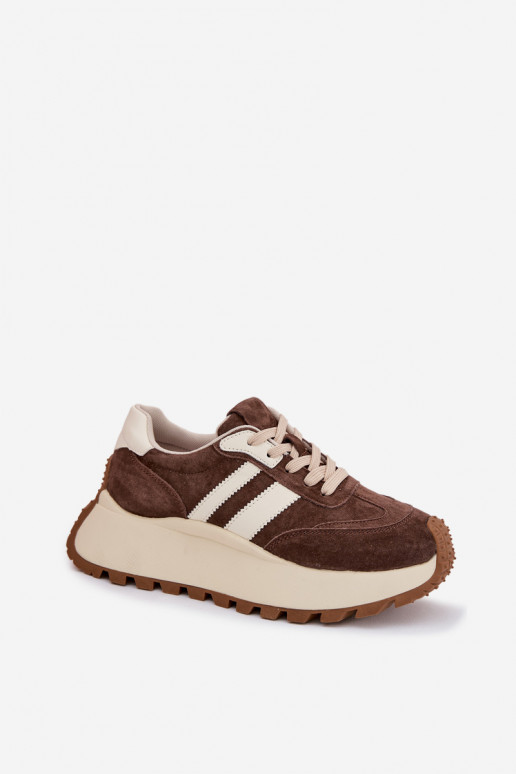 Sneakers Stilvollllschuhe aus INildleder mit einer Plattform D&A GR61-5986 CzekoladoZue