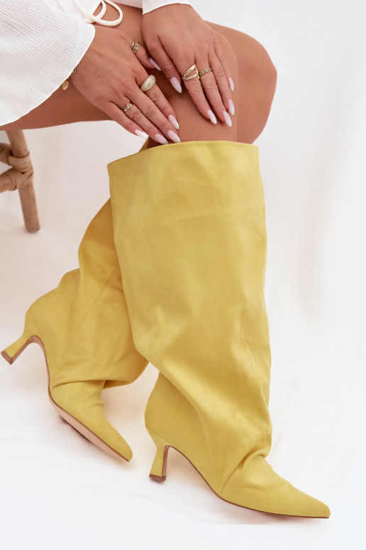 StiefelSzeroką CholeZuką I Es mussrszczeniem mit Absätzen gelbe Farbe Harela