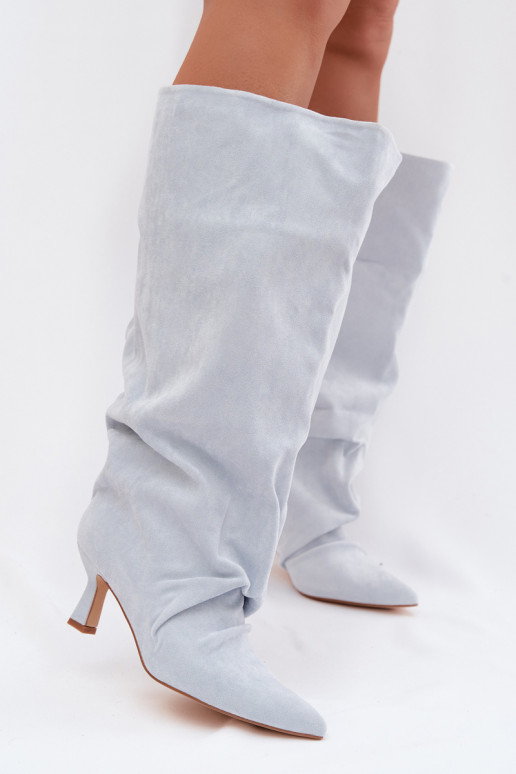 StiefelSzeroką CholeZuką I Es mussrszczeniem mit Absätzen hellblau Harela