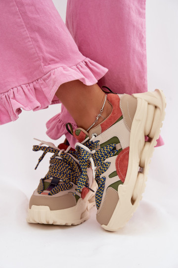 Leder Damen Sneakers mit Plateausohle D&A CR61-3133 in Sandfarbe 2