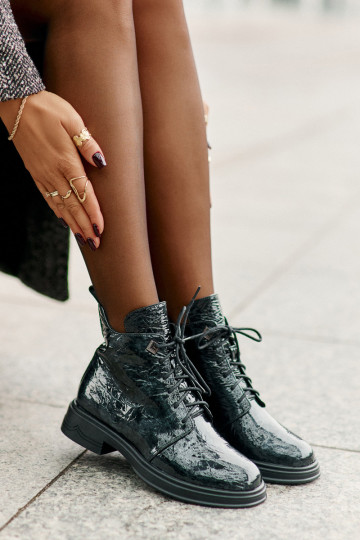 Haut mit Lackeffekt Damenstiefel sich Zuarm laufen Zum Schloss D&A LZ42-042 Khaki-Farbe-Farbe