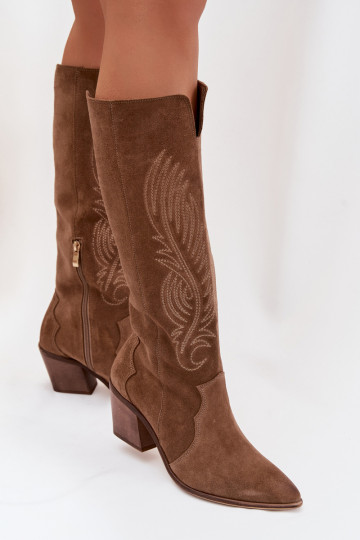 Veloursleder cowboyartige Stiefel mit Absatz Zazoo 3152 in Sandfarbe 2