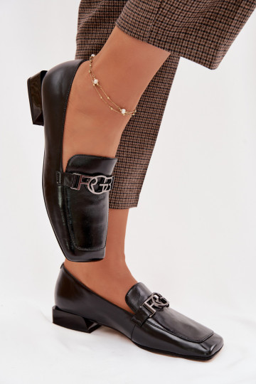 Leder Damen Mokassins mit dekorativen Details D&A CR61-3125 schwarz