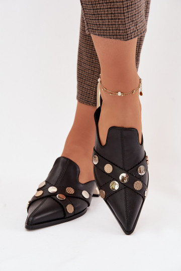 Lederhausschuhe Mule Feminin mit Riemen D&A CR61-3058 schZuarze Farbe 2