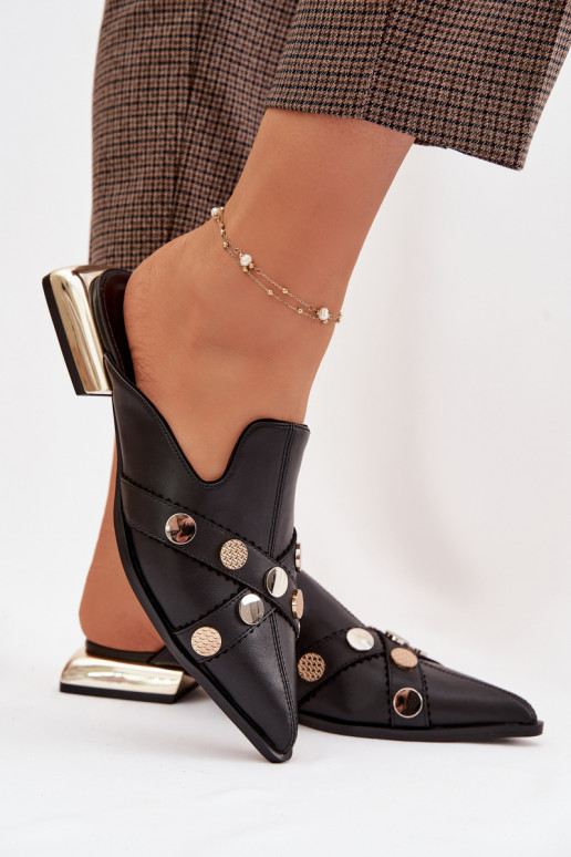 Lederhausschuhe Mule Feminin mit Riemen D&A CR61-3058 schZuarze Farbe