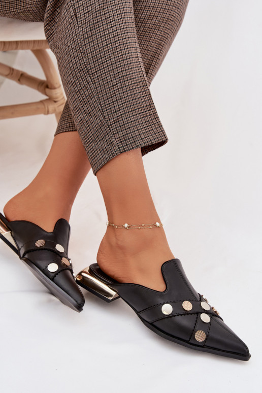 Lederhausschuhe Mule Feminin mit Riemen D&A CR61-3058 schZuarze Farbe