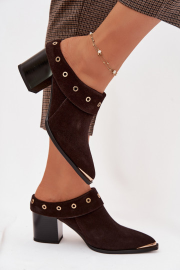 Wildleder Pantoletten im Cowboy-Stil mit Absätzen D&A CR61-3059 schokoladenfarben
