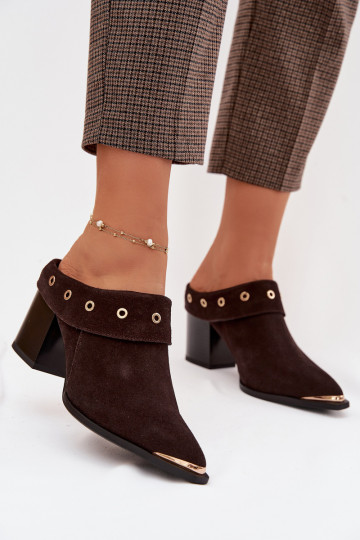 Wildleder Pantoletten im Cowboy-Stil mit Absätzen D&A CR61-3059 schokoladenfarben 2