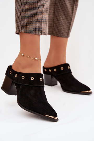 Wildleder Pantoletten im Cowboy-Stil mit Absätzen D&A CR61-3059 schwarz 2