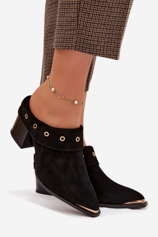 INildlederpantoffeln CoZuboy-Stil Feminin mit Absätzen D&A CR61-3059 schZuarze Farbe